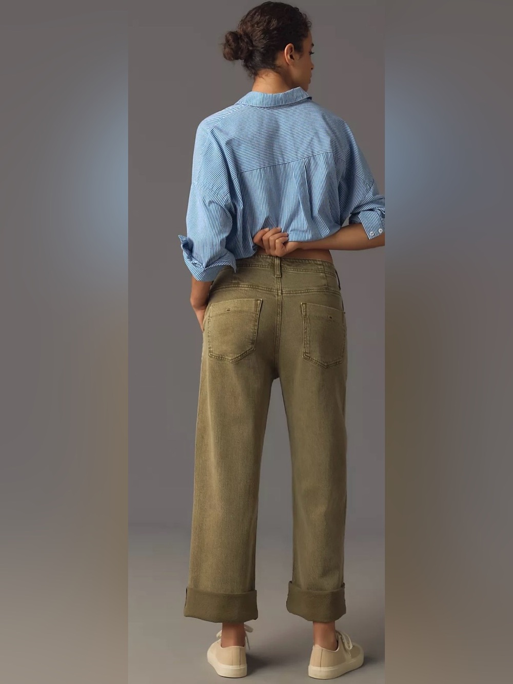 The Lonnie Cuffed High-Rise Crop Jeans by Pilcro army green size 31 - Picture 2 of 11